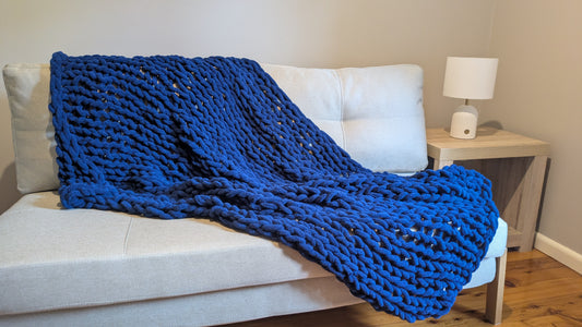 Bright Blue Chunky Knit Blanket